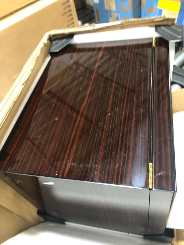 Photo 1 of Woodronic Handmade Cigar Humidor Cabinet with Digital Hygrometer for 100 to 150 Counts, Spanish Cedar Lined Cigar Box with 3 Larger Drawers and 2 Humidifiers