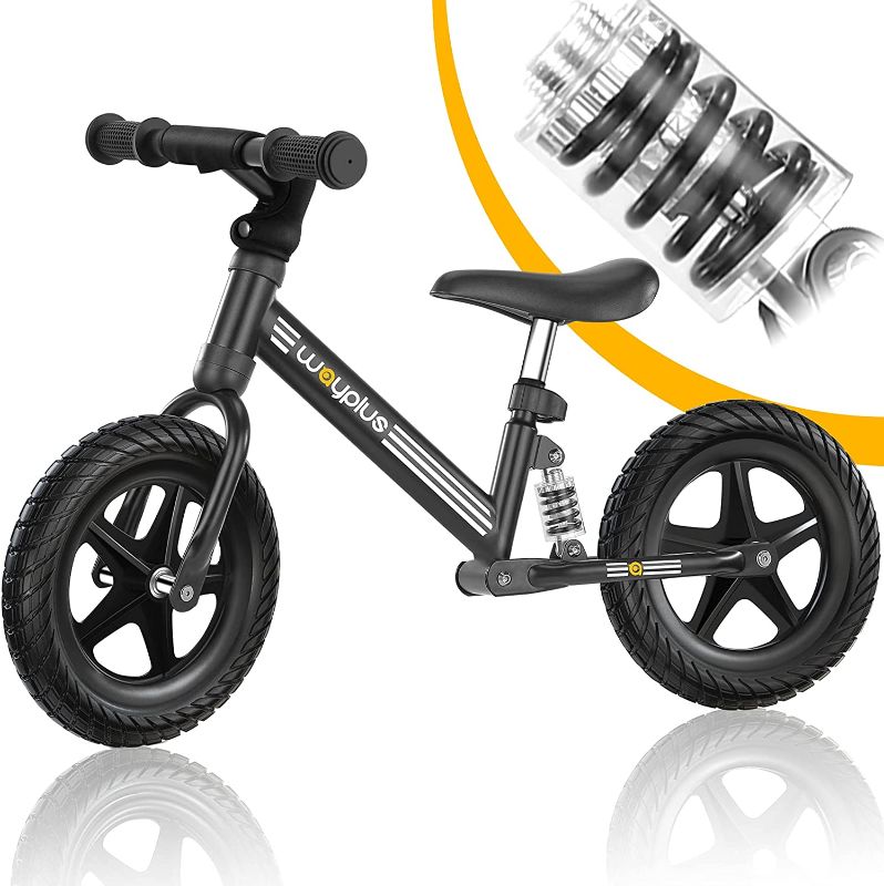 Photo 1 of Wayplus Kids Balance Bike-12'' Toddler Training Bike with Spring Shock Absorber for 2, 3, 4, 5, 6 Years Old No Pedal Push Training Bicycle for Girls Boys(Black)