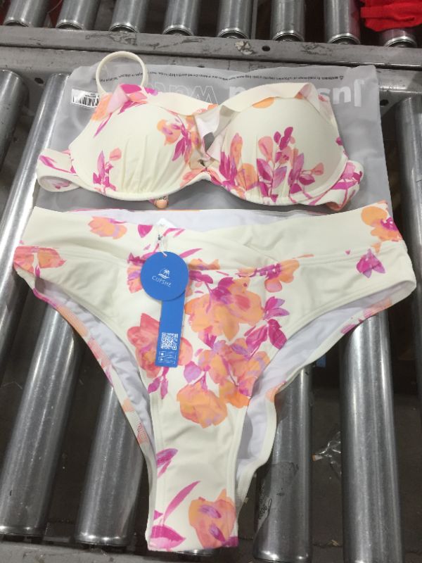 Photo 1 of LARGE cream and pink flora bikini. 