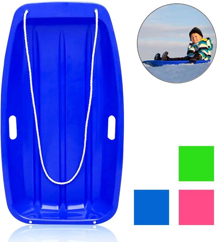 Photo 1 of Soosi Plastic Snow Sleds for Kids,35”Snow Sled Toboggan Sled Sleds for Toddlers Kids Sleds for Snow with 2 Handles and Pull Ropes for Outdoor Winter Slider Downhill Snow
