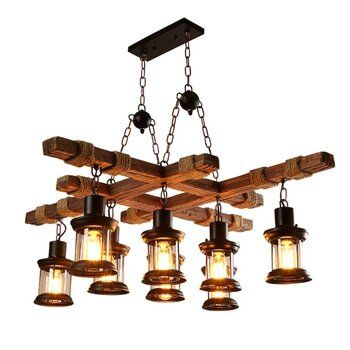 Photo 1 of "Cross Beams" - Rustic Solid Wood Pendant Light
