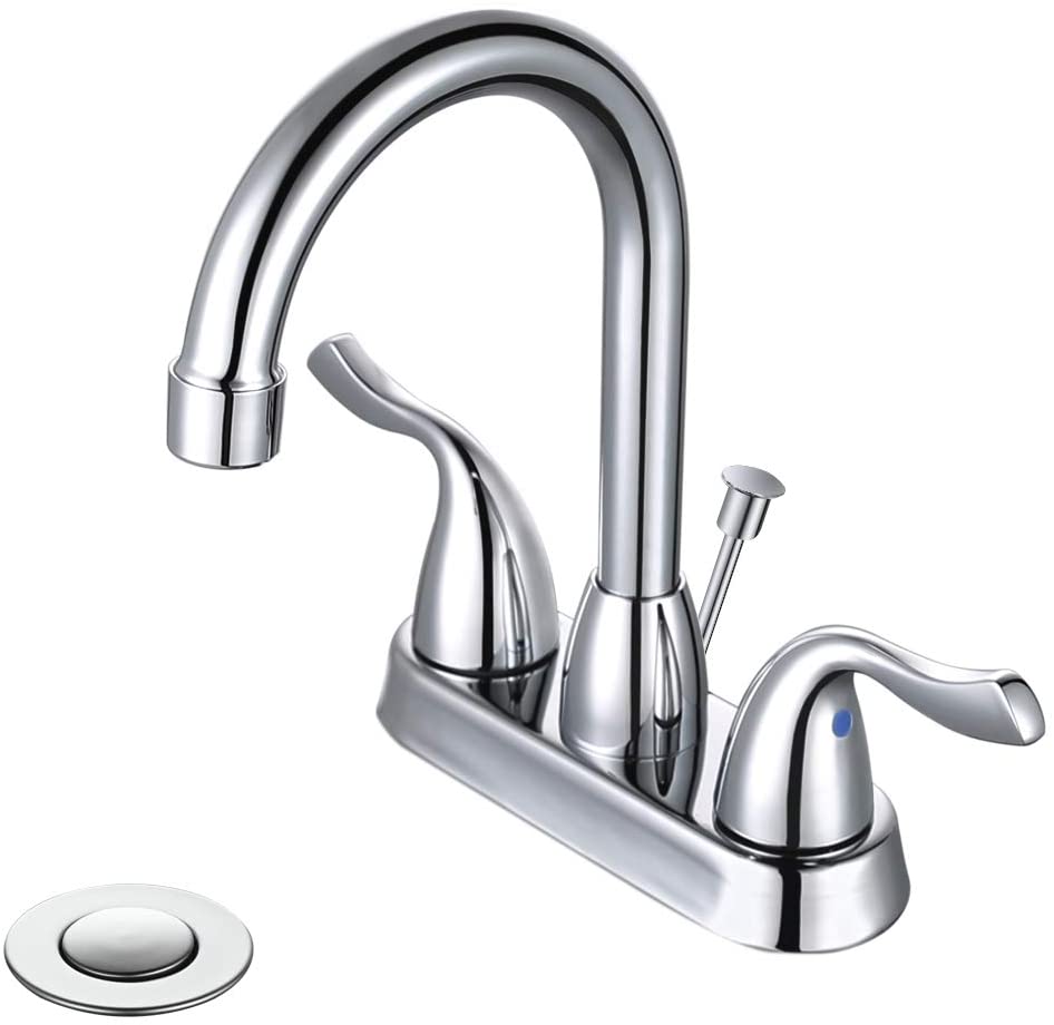 Photo 1 of DESFAU 360 Degree Swivel Bathroom Faucet Chrome, High Arc 4 Inch Bathroom Faucet 3 Hole, Two Handle Bathroom Vanity Faucet with Metal Lavatory Drain Assembly
