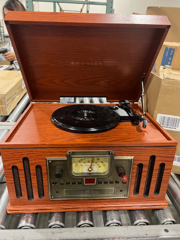 Photo 4 of Crosley CR704D-PA Musician 3-Speed Turntable with Radio, Cd/Cassette Player, Aux-in and Bluetooth, Paprika