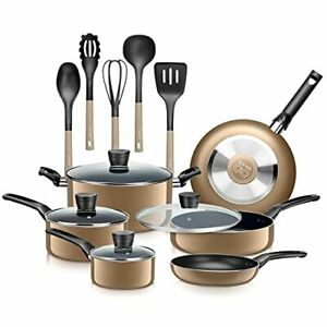 Photo 1 of 15 Piece Aluminum Nonstick Cookware Set in Gold
