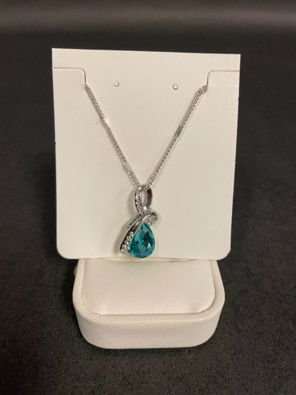 Photo 1 of SWAROVSKI 18K WHITE GOLD PLATED NECKLACE WITH AQUA CRYSTAL