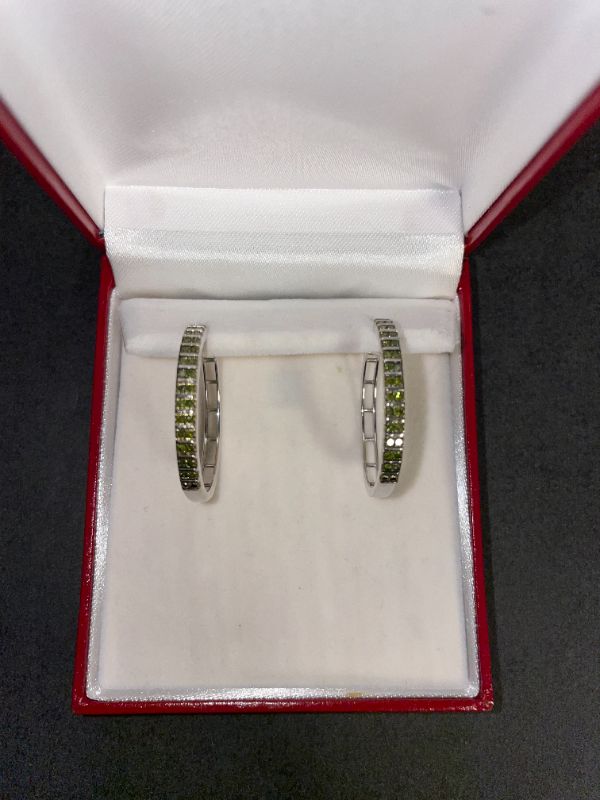 Photo 3 of ONE PAIR OF RHODIUM OVERLAY STAMPED 925 SILVER LADY'S HOOP EARRINGS.