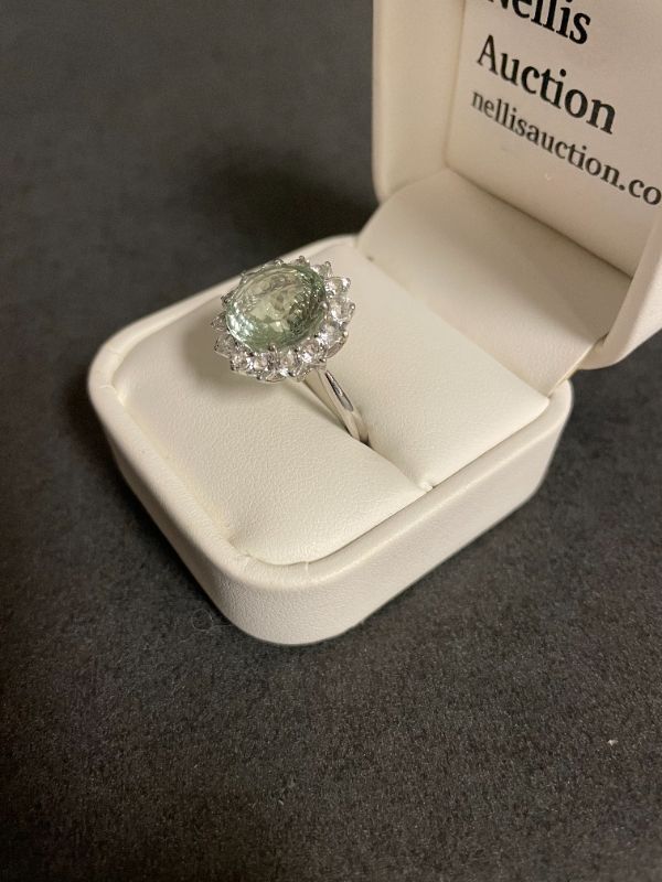 Photo 4 of ONE STAMPED 925 SILVER AND NATURAL GREEN AMETHYST WITH WHITE TOPAZ LADY'S RING SIZE 9