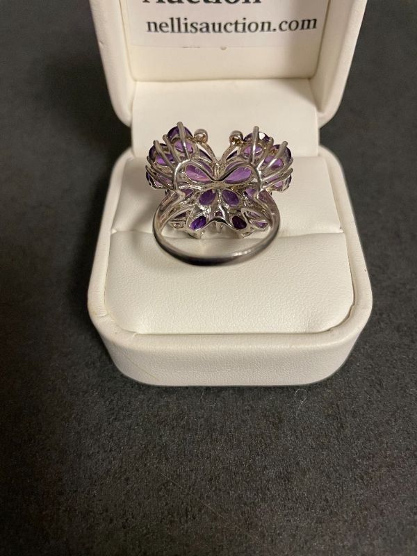 Photo 4 of ONE STAMPED 925 SILVER LADYS BUTTERFLY SHAPE RING AMETHYST/TOPAZ SIZE 8