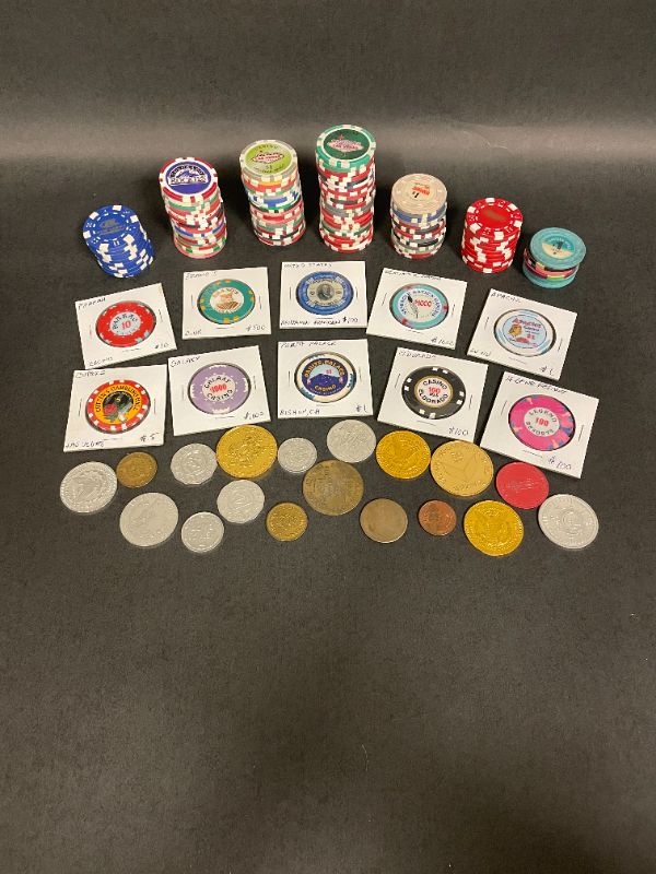 Photo 2 of VARIOUS CASINO CHIPS AND TOKENS