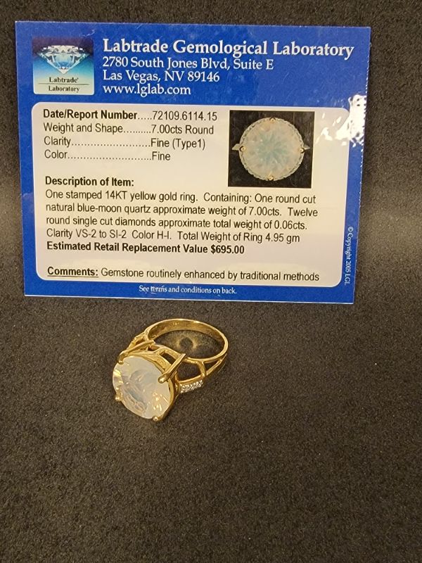 Photo 1 of 14 K YELLOW GOLD RING WITH NATURAL BLUE MOON QUARTZ