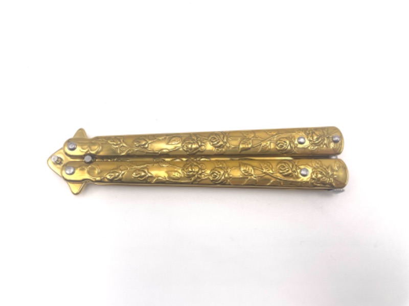 Photo 2 of GOLD ROSE PRINT BUTTERFLY POCKET KNIFE NEW 