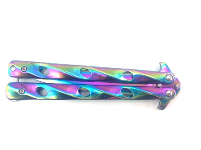 Photo 2 of 4 INCH OIL SLICK BUTTERFLY KNIFE NEW 