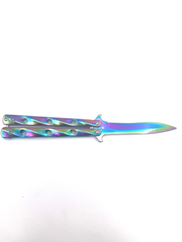 Photo 1 of 4 INCH OIL SLICK BUTTERFLY KNIFE NEW 