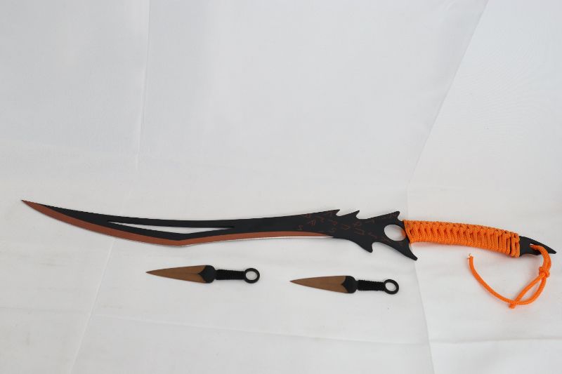 Photo 1 of ORANGE 24 INCH SWORD WITH 2 THROWING KNIVES NEW