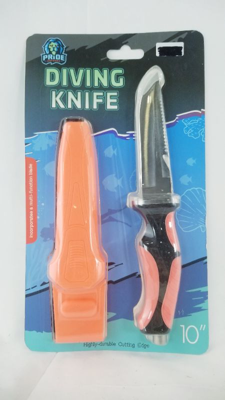 Photo 1 of SALMON COLOR DURABLE DIVING KNIFE 10 INCH WITH A 4.5 INCH BLADE WITH BELT COVER NEW 