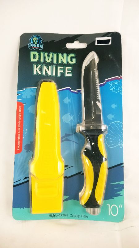 Photo 1 of 10 INCH YELLOW DIVING KNIFE WITH HOLSTER 4.5 INCH BLADE NEW