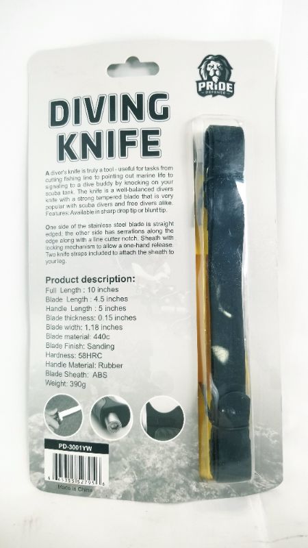 Photo 2 of 10 INCH YELLOW DIVING KNIFE WITH HOLSTER 4.5 INCH BLADE NEW