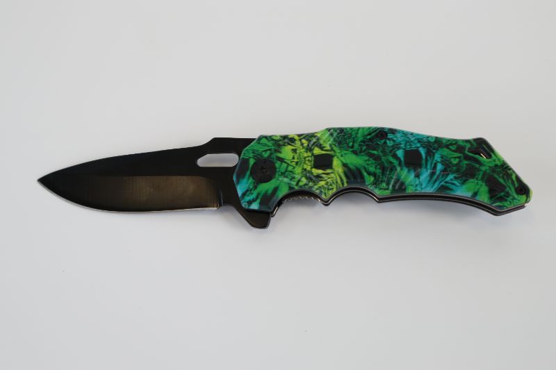 Photo 2 of GREEN BLUE YELLOW OPEN MOUTH SNAKE POCKET KNIFE NEW 