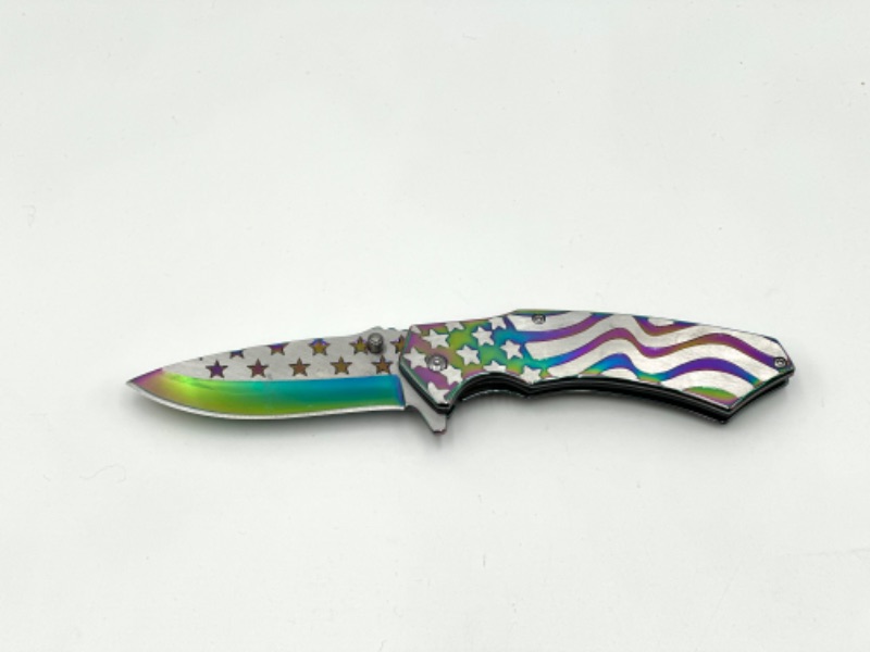 Photo 1 of STARS AND STRIPES OIL SLICK POCKET KNIFE NEW