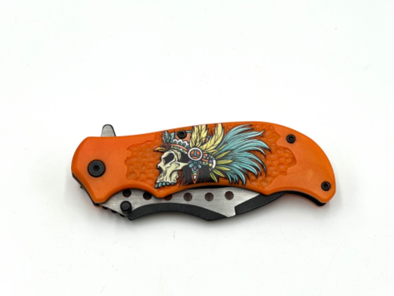 Photo 2 of ORANGE SKULL NATIVE DESIGN POCKET KNIFE NEW 