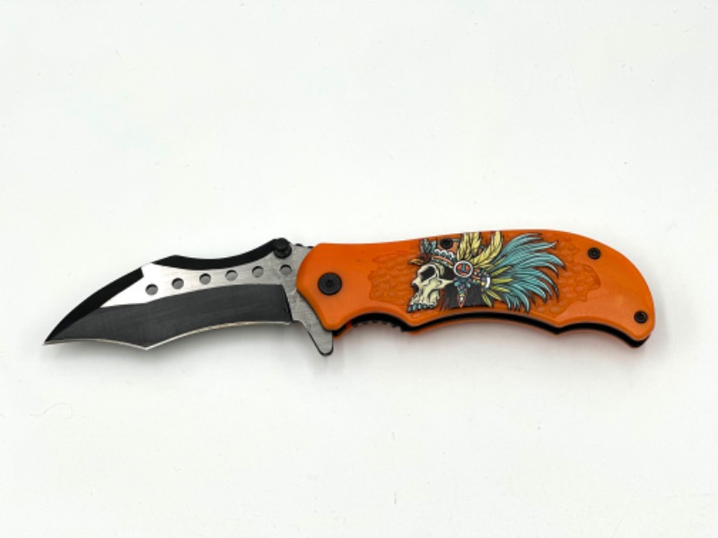 Photo 1 of ORANGE SKULL NATIVE DESIGN POCKET KNIFE NEW 