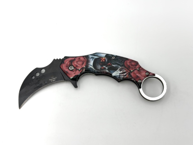 Photo 1 of SNAKE EDGE ROSES AND GHOUL DESIGN POCKET KNIFE NEW