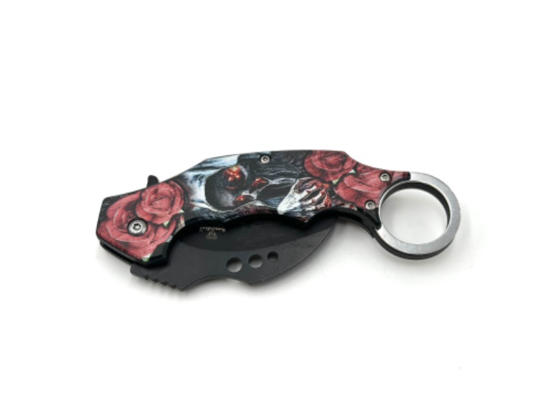 Photo 2 of SNAKE EDGE ROSES AND GHOUL DESIGN POCKET KNIFE NEW
