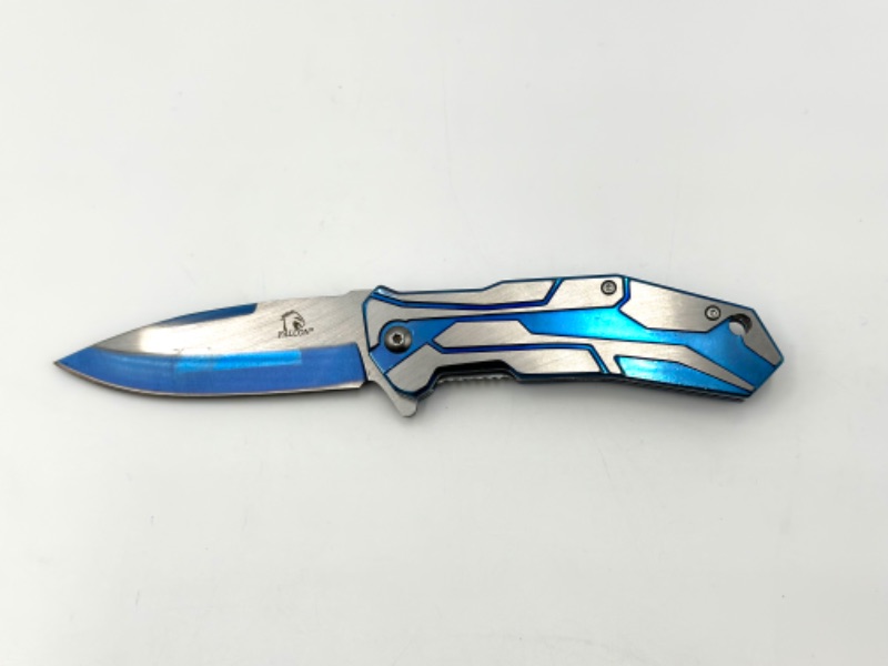 Photo 1 of BLUE AND METALLIC DESIGN FALCON POCKET KNIFE NEW 