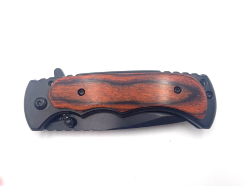 Photo 1 of BLACK POCKET KNIFE WITH WOODEN HANDLE DESIGN NEW 