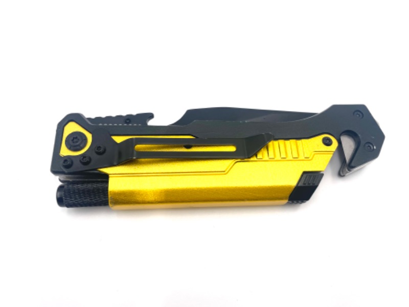 Photo 3 of YELLOW BLACK FLASHLIGHT SEATBELT CUTTER POCKET KNIFE NEW 