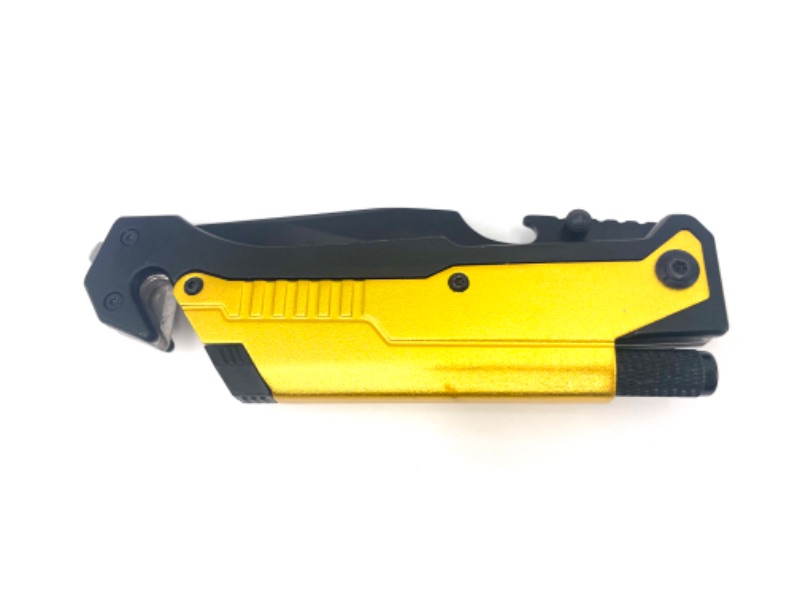 Photo 1 of YELLOW BLACK FLASHLIGHT SEATBELT CUTTER POCKET KNIFE NEW 