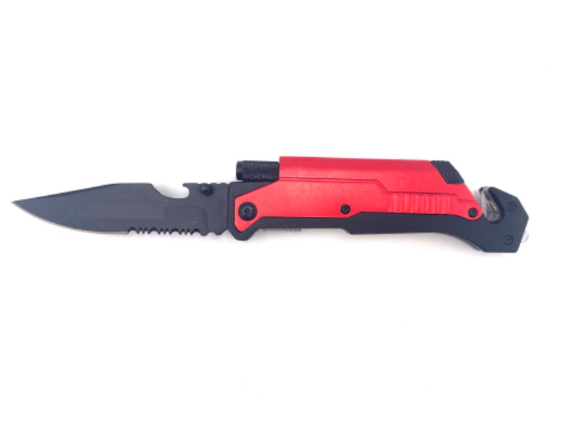 Photo 3 of RED BLACK SEATBELT CUTTER POCKET KNIFE WITH FLASH LIGHT NEW