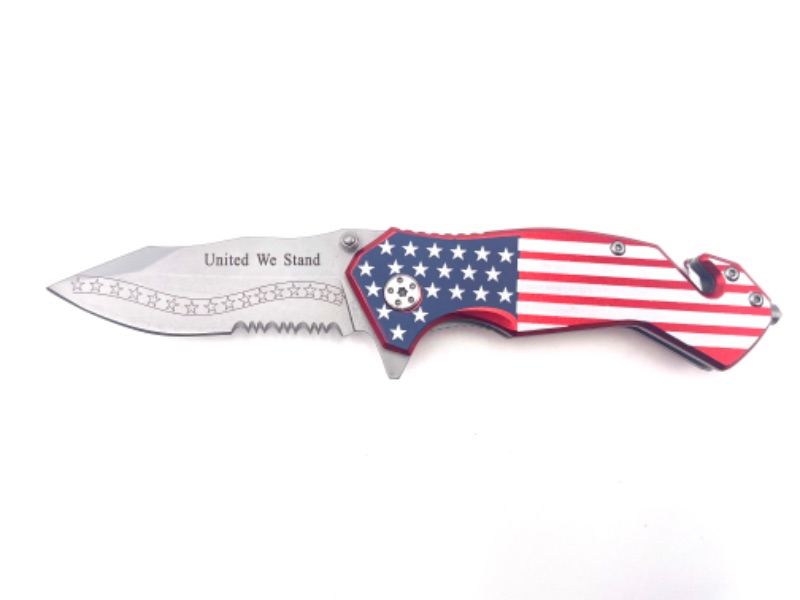 Photo 2 of UNITED WE STAND AMERICAN FLAG WITH CLIP POCKET KNIFE WITH SEAT BELT CUTTER NEW 