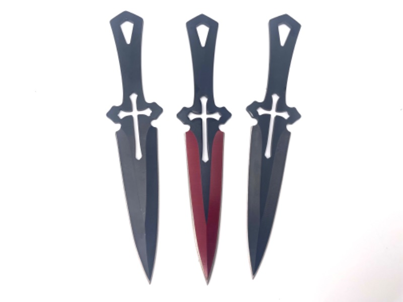 Photo 1 of SET OF 3 THROWING KNIVES WITH CROSS SYMBOL NEW 