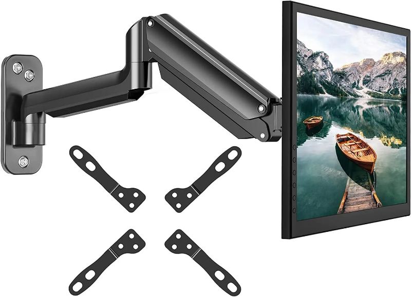 Photo 1 of HUANUO Monitor Wall Mount Bracket–Articulating Adjustable Gas Spring Single Arm Stand with VESA Extension Kit for 17 to 32 Inch LCD Computer Screens New