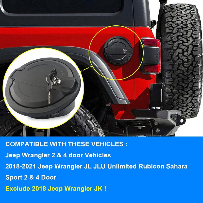 Photo 1 of Locking Fuel Filler Door, Lock Gas Tank Cap Cover Compatible with Jeep Wrangler - 2018 2019 2020 2021 Jeep Wrangler JL JLU Unlimited Rubicon Sahara Sport 2 & 4 door - Includes Door, Mounting Ring 