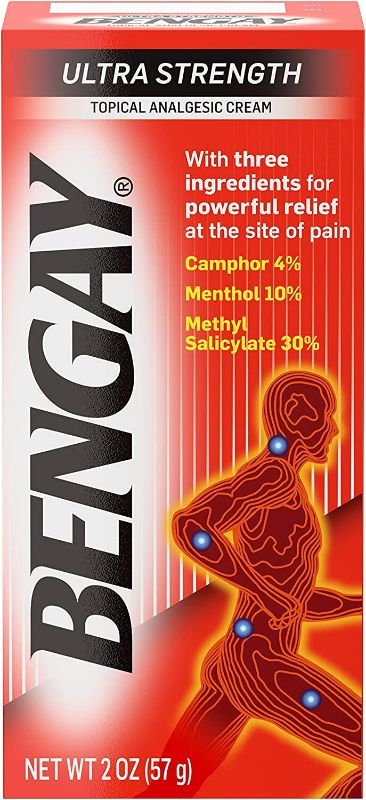 Photo 1 of Bengay Ultra Strength Topical Pain Relief Cream, Non-Greasy Analgesic for Minor Arthritis, Muscle, Joint, and Back Pain, Camphor, Menthol & Methyl Salicylate, 2 oz Packaging May Vary Expired 