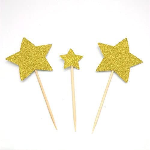 Photo 3 of Hemarty 40 Pcs Twinkle Gold Star Cupcake Toppers DIY Glitter Mini Birthday Cake Snack Decorations Picks Suppliers Party Accessories for Wedding Baby Shower