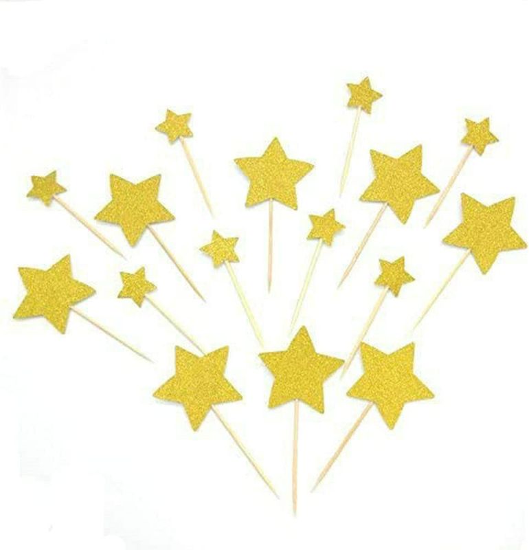 Photo 1 of Hemarty 40 Pcs Twinkle Gold Star Cupcake Toppers DIY Glitter Mini Birthday Cake Snack Decorations Picks Suppliers Party Accessories for Wedding Baby Shower