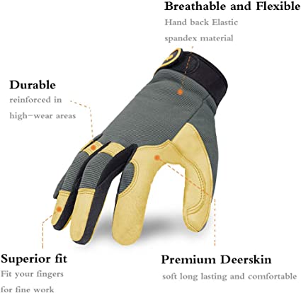 Photo 3 of Intra-FIT General Work Gloves, Deerskin Construction Gloves,Soft, Improved Dexterity, Durable