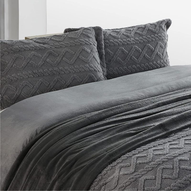 Photo 3 of Fleece Blanket  Dark Grey - Bed Blanket Soft Lightweight Plush Fuzzy Cozy Luxury Microfiber