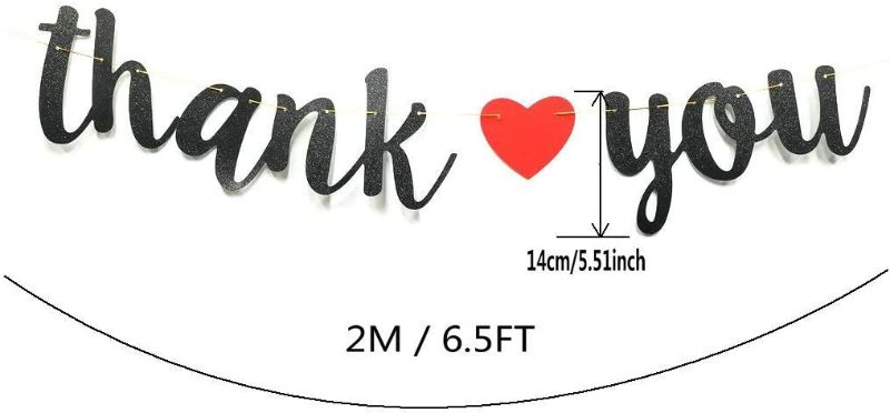 Photo 2 of Black Glitter Thank You Banner Pre-Strung, Engaged Wedding Bridal Shower Bunting Thanksgiving Photo Props. Anniversary Bridal Party Decoration (Black)