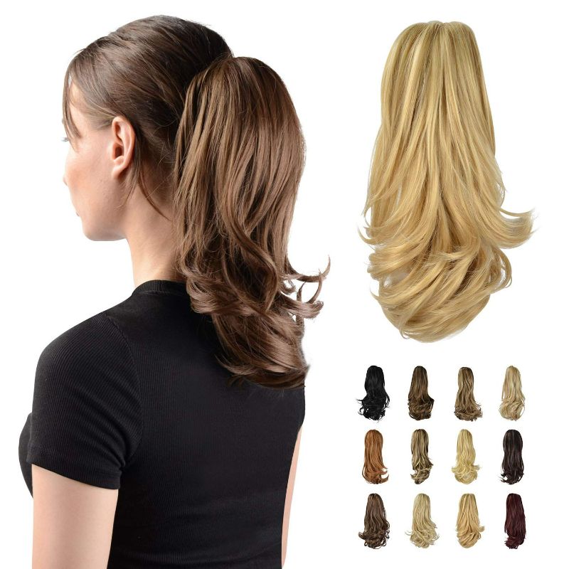 Photo 2 of Sofeiyan 13" Ponytail Extension Long Curly Ponytail Clip in Claw Hair Extension Natural Looking Synthetic Hairpiece for Women (Dark Blonde to Bleach Blonde)