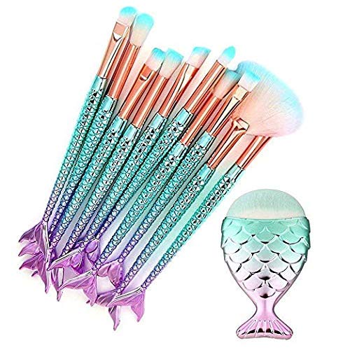 Photo 1 of Funfunman Makeup Brushes 11PCS Make Up Foundation Eyebrow Eyeliner Blush Cosmetic Concealer Brushes(Mermaid Colorful)