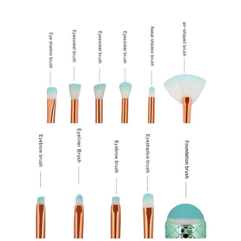 Photo 3 of Funfunman Makeup Brushes 11PCS Make Up Foundation Eyebrow Eyeliner Blush Cosmetic Concealer Brushes(Mermaid Colorful)