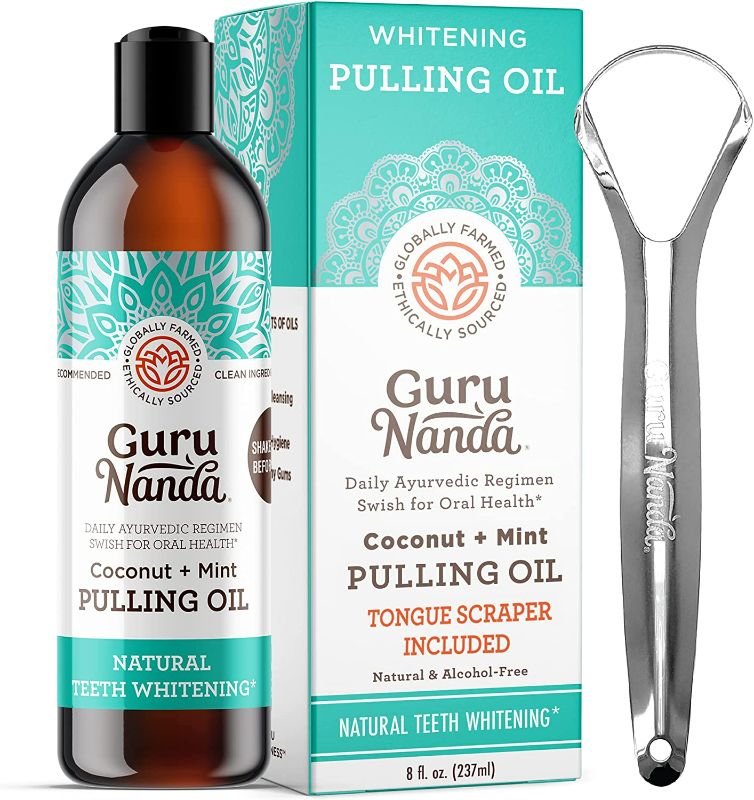 Photo 1 of GuruNanda Oil Pulling (8 Fl.Oz) with Coconut Oil and Peppermint Oil for Oral Health, Healthy Teeth and Gums, Mouthwash Alcohol Free, Teeth Whitening, Helps with Bad Breath and Freshens Mouth