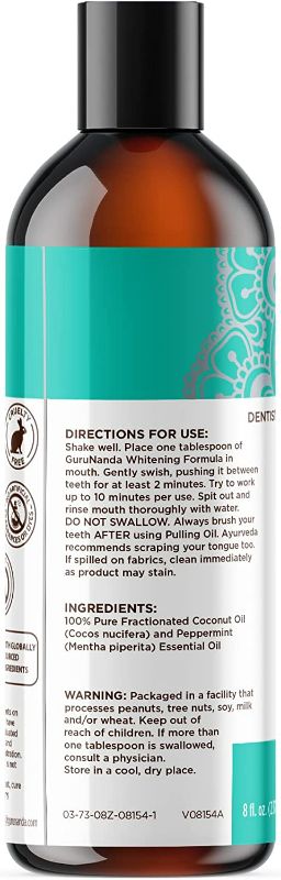 Photo 1 of GuruNanda Oil Pulling (8 Fl.Oz) with Coconut Oil and Peppermint Oil for Oral Health, Healthy Teeth and Gums, Mouthwash Alcohol Free, Teeth Whitening, Helps with Bad Breath and Freshens Mouth
