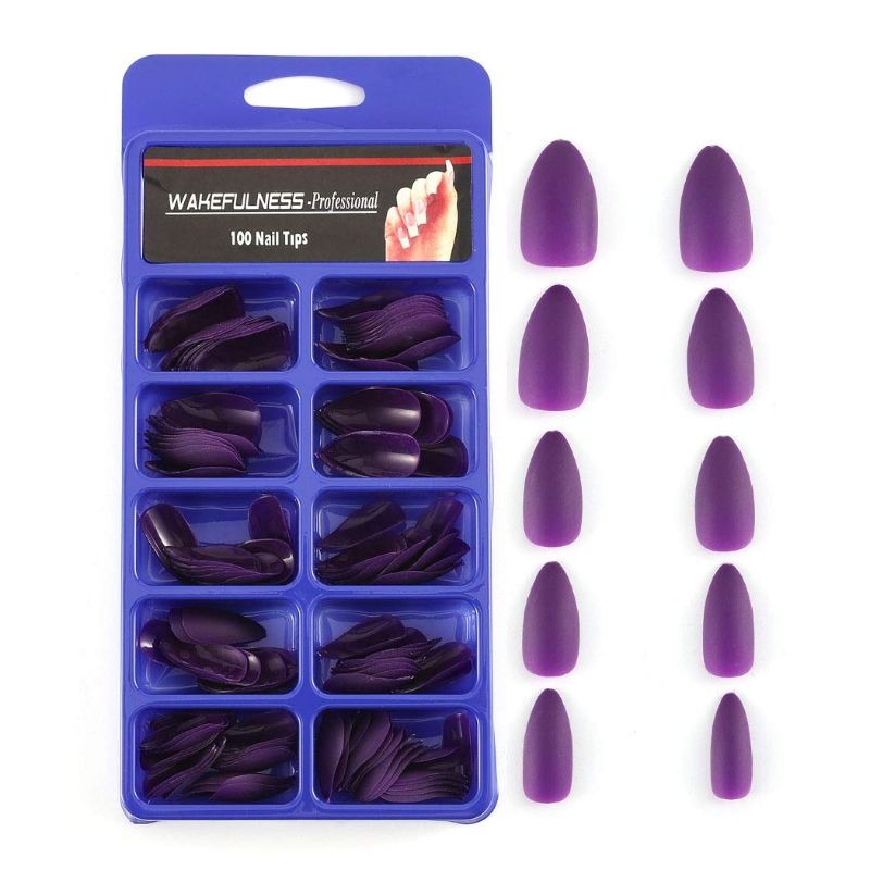 Photo 1 of Sethexy Matte False Nails Frosted Stiletto Medium Full Cover Nails Sharp Long Acrylic Fake Nail Tips for Women and Girls (Purple)