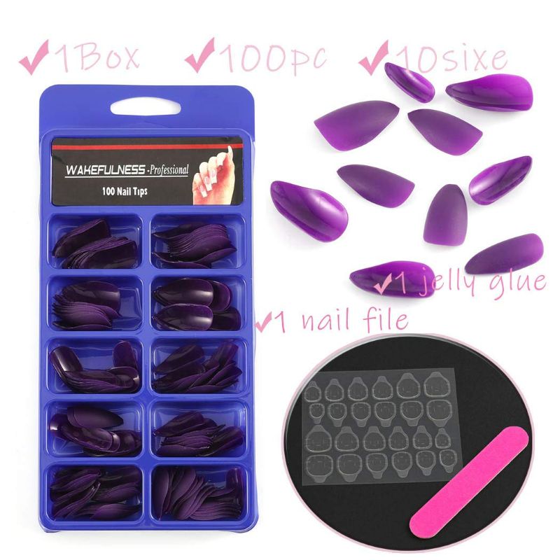 Photo 3 of Sethexy Matte False Nails Frosted Stiletto Medium Full Cover Nails Sharp Long Acrylic Fake Nail Tips for Women and Girls (Purple)
