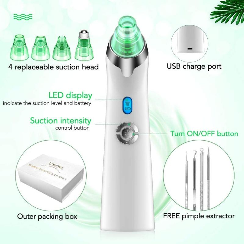 Photo 6 of Pore Vacuum Blackhead Remover - Upgraded Pore Cleanser Blackhead Removal Rechargeable Face Vacuum Comedone Whitehead Extractor Tool with 5 Adjustable Levels of Suction Power and 4 Porbes